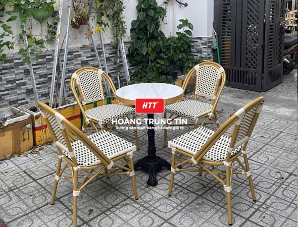Bàn ghế cafe đan nhựa mây cao cấp HTT048