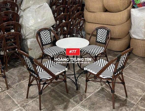 Bàn ghế cafe đan nhựa mây cao cấp HTT031