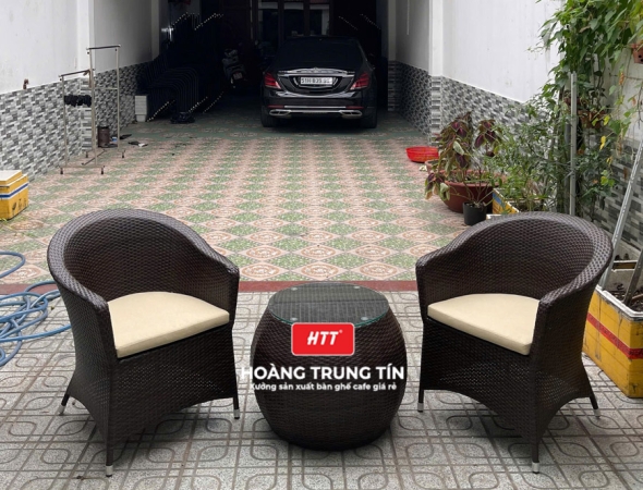 Bàn ghế cafe đan nhựa mây cao cấp HTT041