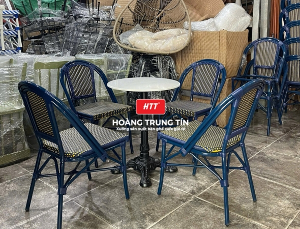 Bàn ghế cafe đan nhựa mây cao cấp HTT034