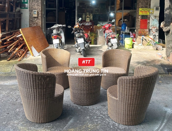 Bàn ghế cafe đan nhựa mây cao cấp HTT071