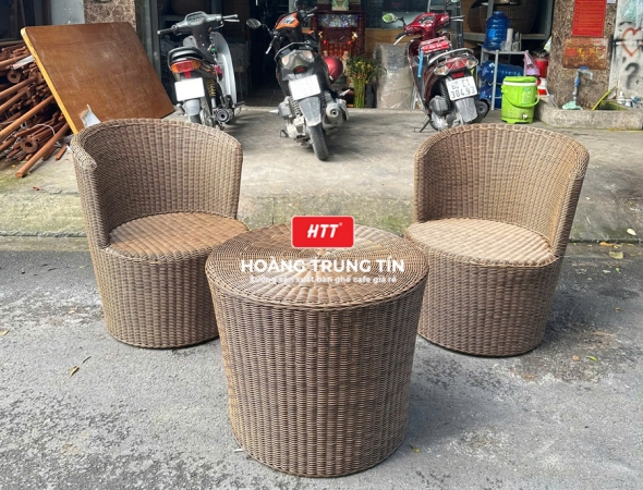 Bàn ghế cafe đan nhựa mây cao cấp HTT071