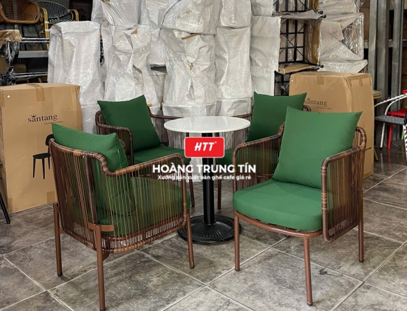 Bàn ghế cafe đan nhựa mây cao cấp HTT064