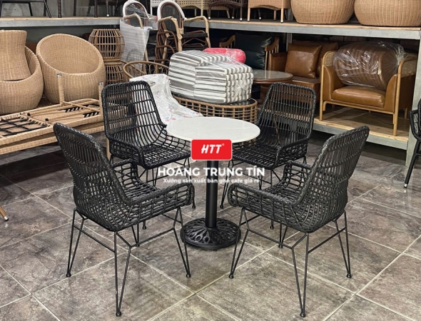 Bàn ghế nhựa giả mây ngoài trời HTT044