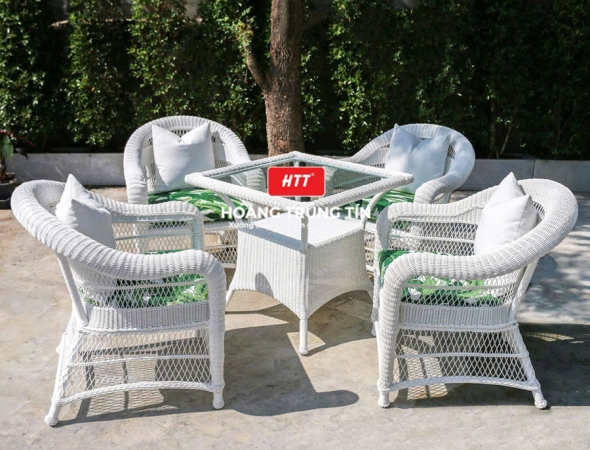 Bàn ghế nhựa giả mây ngoài trời HTT046