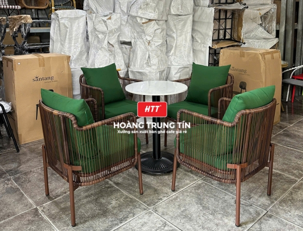 Bàn ghế cafe đan nhựa mây cao cấp HTT064