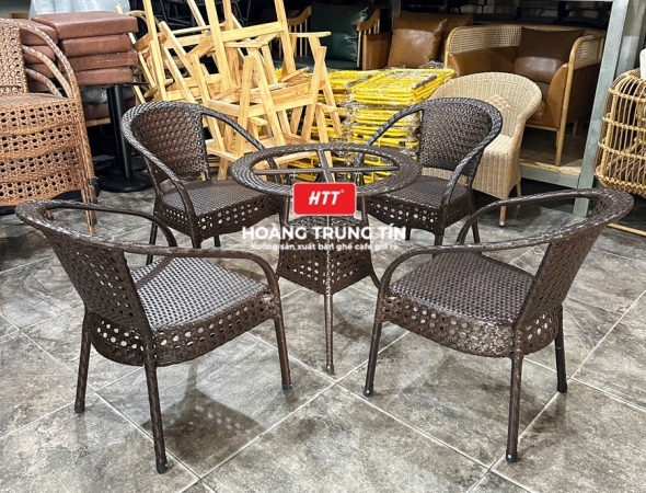 Bàn ghế nhựa giả mây ngoài trời HTT047