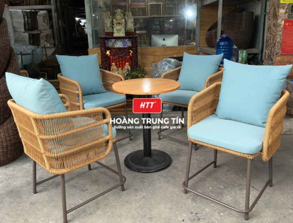 Bàn ghế cafe đan nhựa mây cao cấp HTT065