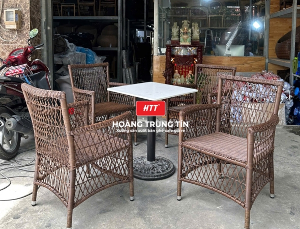 Bàn ghế cafe đan nhựa mây cao cấp HTT066