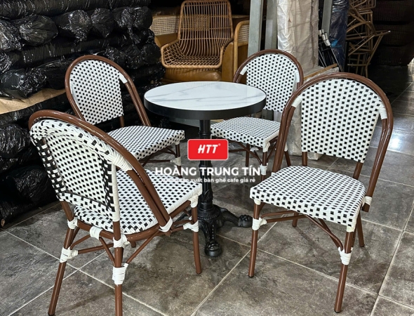 Bàn ghế cafe đan nhựa mây cao cấp HTT067