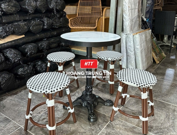 Bàn ghế cafe đan nhựa mây cao cấp HTT067
