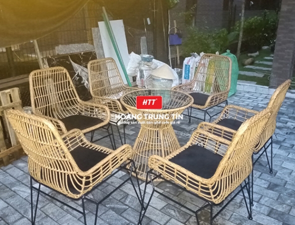 Bàn Ghế cafe Nhựa Giả Mây HTT004