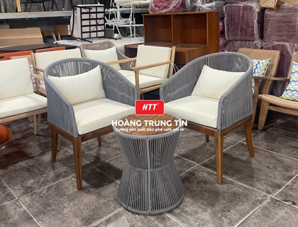 Bàn ghế cafe đan dây dù HTT02