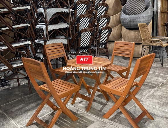 Bàn ghế cafe gỗ xếp HTT01
