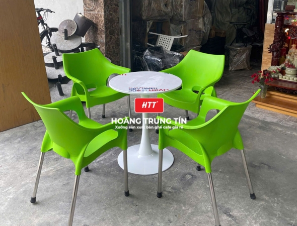 Bàn ghế cafe nhựa đúc chân inox HTT01