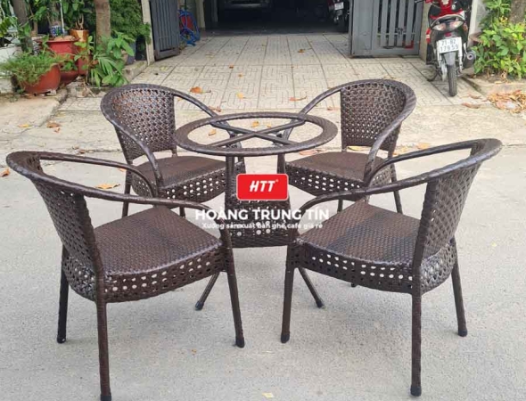 Bàn ghế cafe nhựa giả mây HTT046