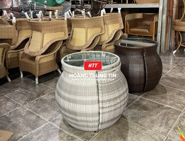 Bàn ghế cafe đan nhựa mây cao cấp HTT049