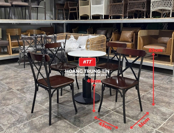 Bàn ghế cafe gỗ chân sắt HTT012