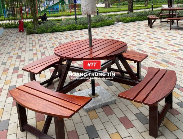 Bàn ghế cafe gỗ chân sắt HTT013