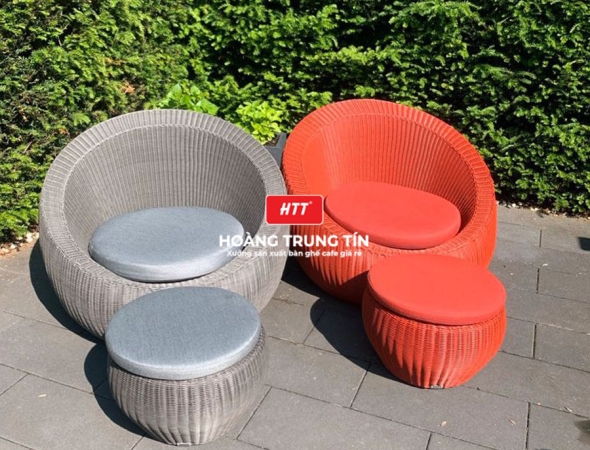 Bàn ghế sofa trứng đan nhựa mây HTT049