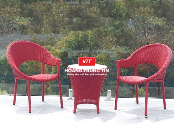 Bàn ghế cafe đan nhựa mây cao cấp HTT008