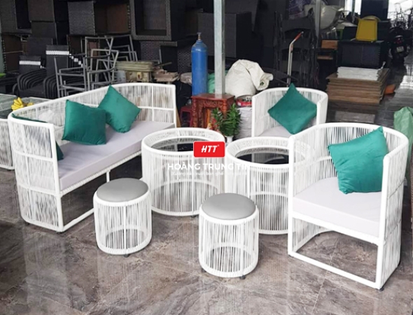 Bộ sofa cafe Nhựa Giả Mây 