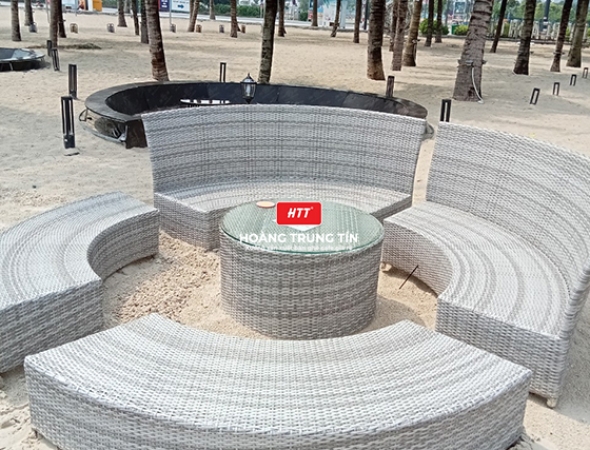 Sofa nhựa giả Mây dành cho cafe sân vườn