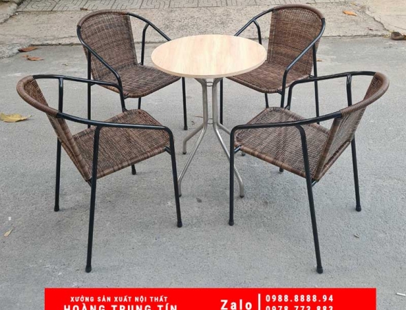 Bàn Ghế cafe Nhựa Giả Mây HTT025