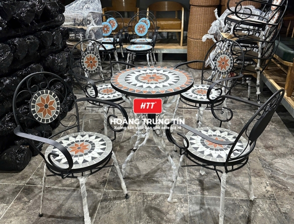 Bàn ghế cafe sắt gạch Mosaic HTT05