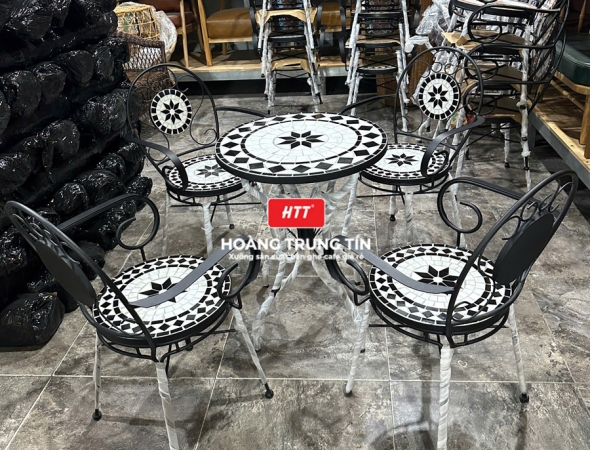 Bàn ghế cafe sắt gạch Mosaic HTT05