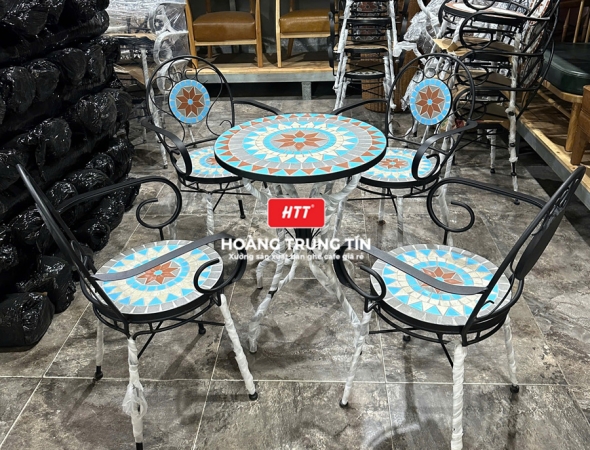 Bàn ghế cafe sắt gạch Mosaic HTT05
