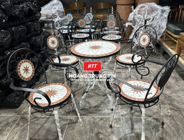 Bàn ghế cafe sắt gạch Mosaic HTT05