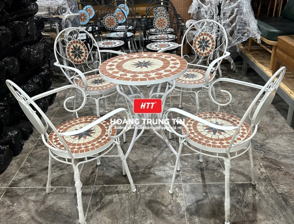 Bàn ghế cafe sắt gạch Mosaic HTT05