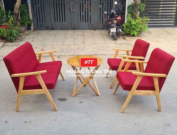 Bàn ghế sofa cafe gỗ nệm HTT01