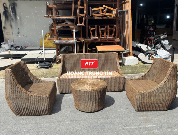 Bàn ghế sofa trứng đan nhựa mây HTT070
