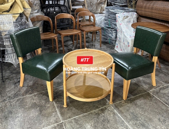 Bàn ghế cafe gỗ nệm cao cấp HTT38