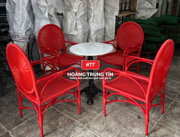 Bàn ghế cafe đan nhựa mây cao cấp HTT075
