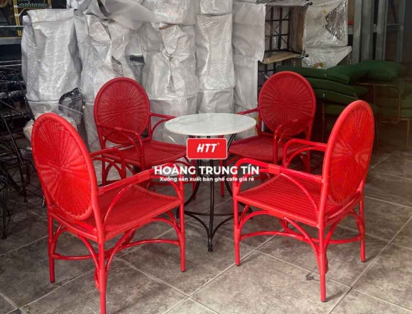 Bàn ghế cafe đan nhựa mây cao cấp HTT075