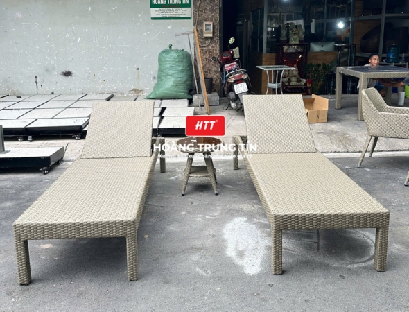 Giường tắm nắng đan nhựa giả mây HTT07