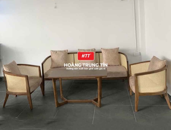 Bàn ghế sofa cafe gỗ nệm HTT03