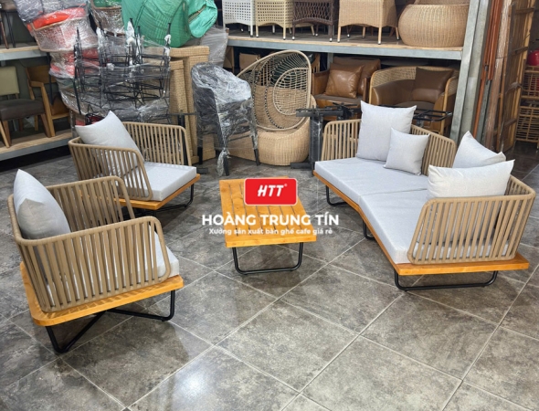 Bàn ghế sofa cafe đan dây dù HTT03