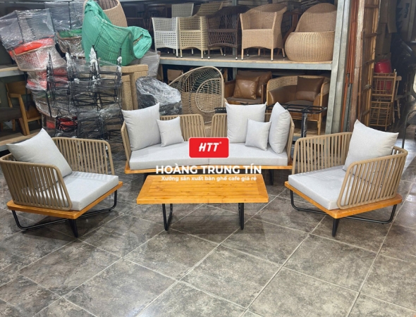 Bàn ghế sofa cafe đan dây dù HTT03