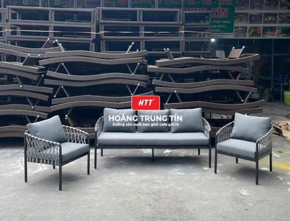 Bàn ghế sofa cafe đan dây dù HTT04