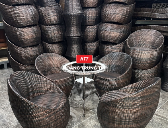 Bàn ghế nhựa giả mây ngoài trời HTT040