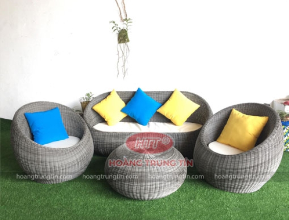 Bàn ghế sofa trứng đan nhựa mây HTT053