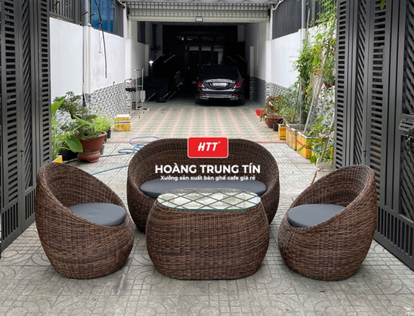 Bàn ghế sofa trứng đan nhựa mây HTT029