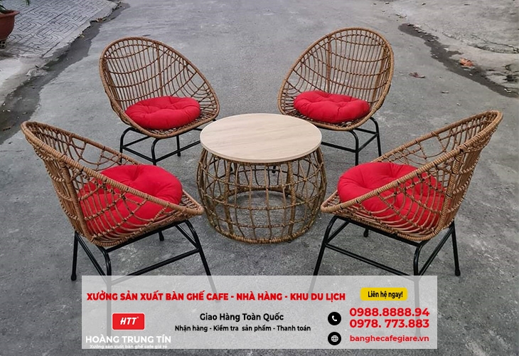 Bộ bàn ghế nhựa giả mây quán cafe giá xưởng tại Bình Định